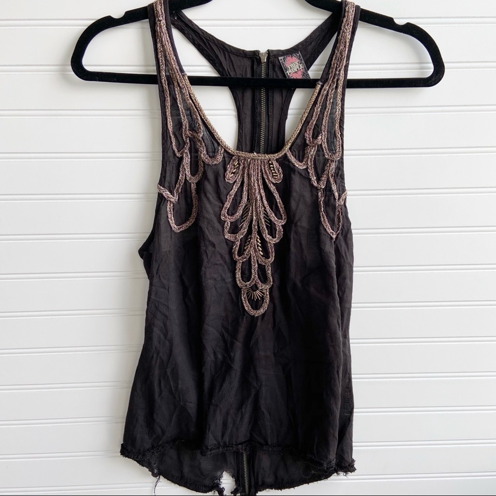 FREE PEOPLE Beaded Embellished Distress Tank Top